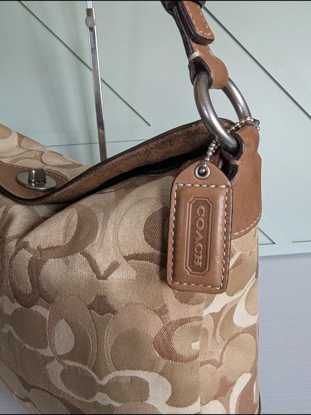 Coach Signature Jacquard Hobo Bag in Khaki/Tan